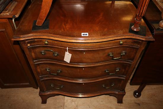 Reproduction cross-banded walnut serpentine front chest fitted three drawers and brushing slide